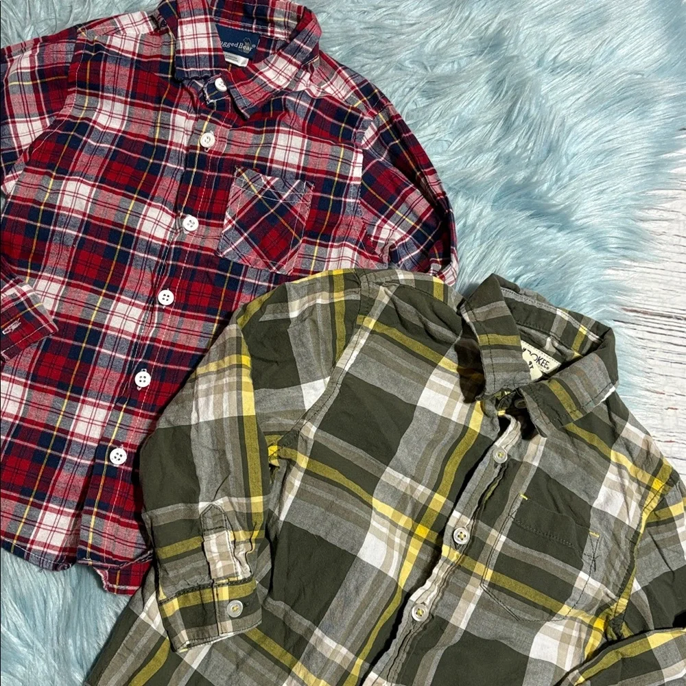 Boys 4T Plaid Button Down Shirts - Red and Green Lot of 2